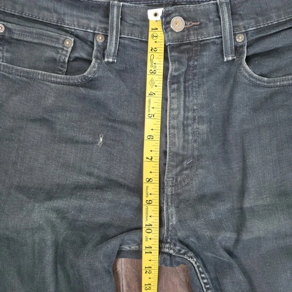 Levis 502 Black Jeans Mens 34x33 Denim Tapered Fit Distressed Faded Biker Grunge